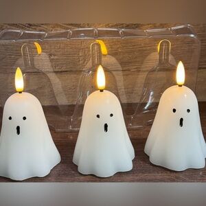Flameless LED candle made with paraffin wax 3 Piece  Halloween Ghost Set…